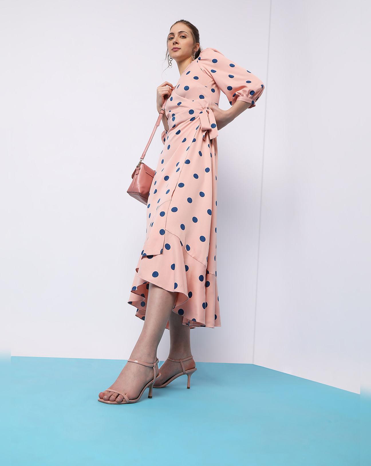 pink polka dot midi dress