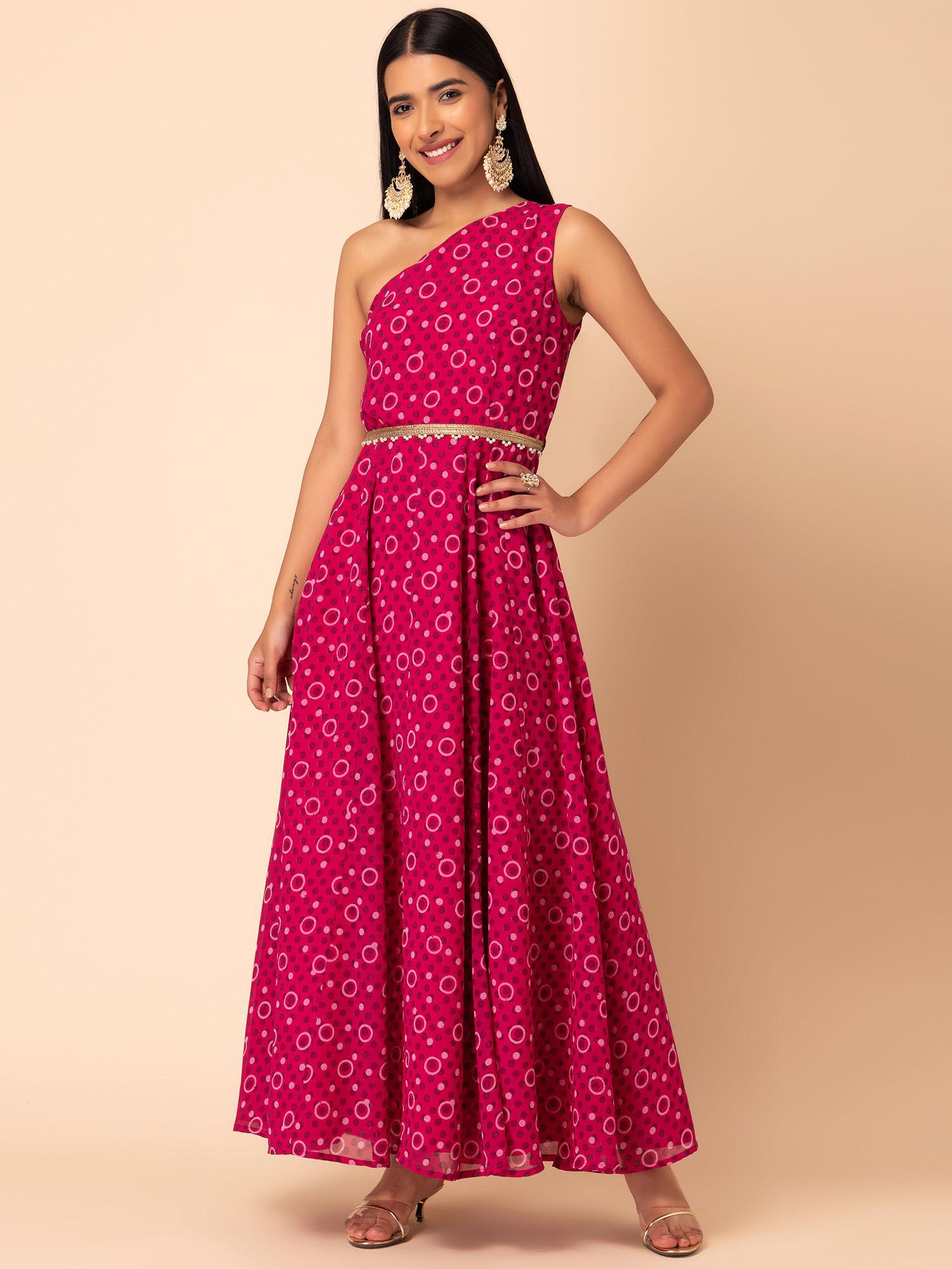 pink polka dot one shoulder jumpsuit with belt (set of 2)