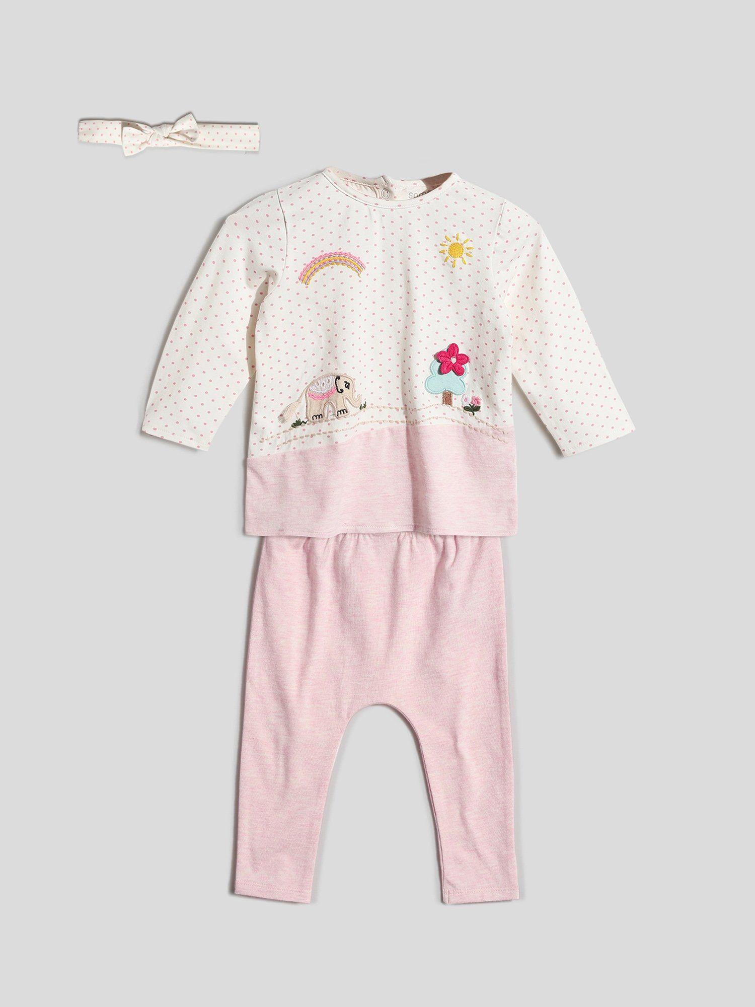 pink polka elephant t-shirt and trouser (set of 3)