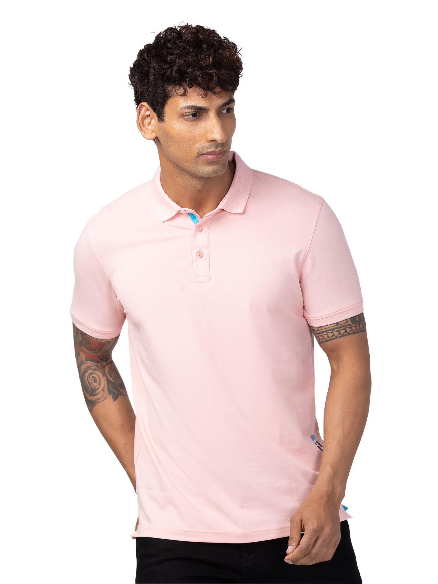 pink polo collar half sleeves blended t-shirt for men
