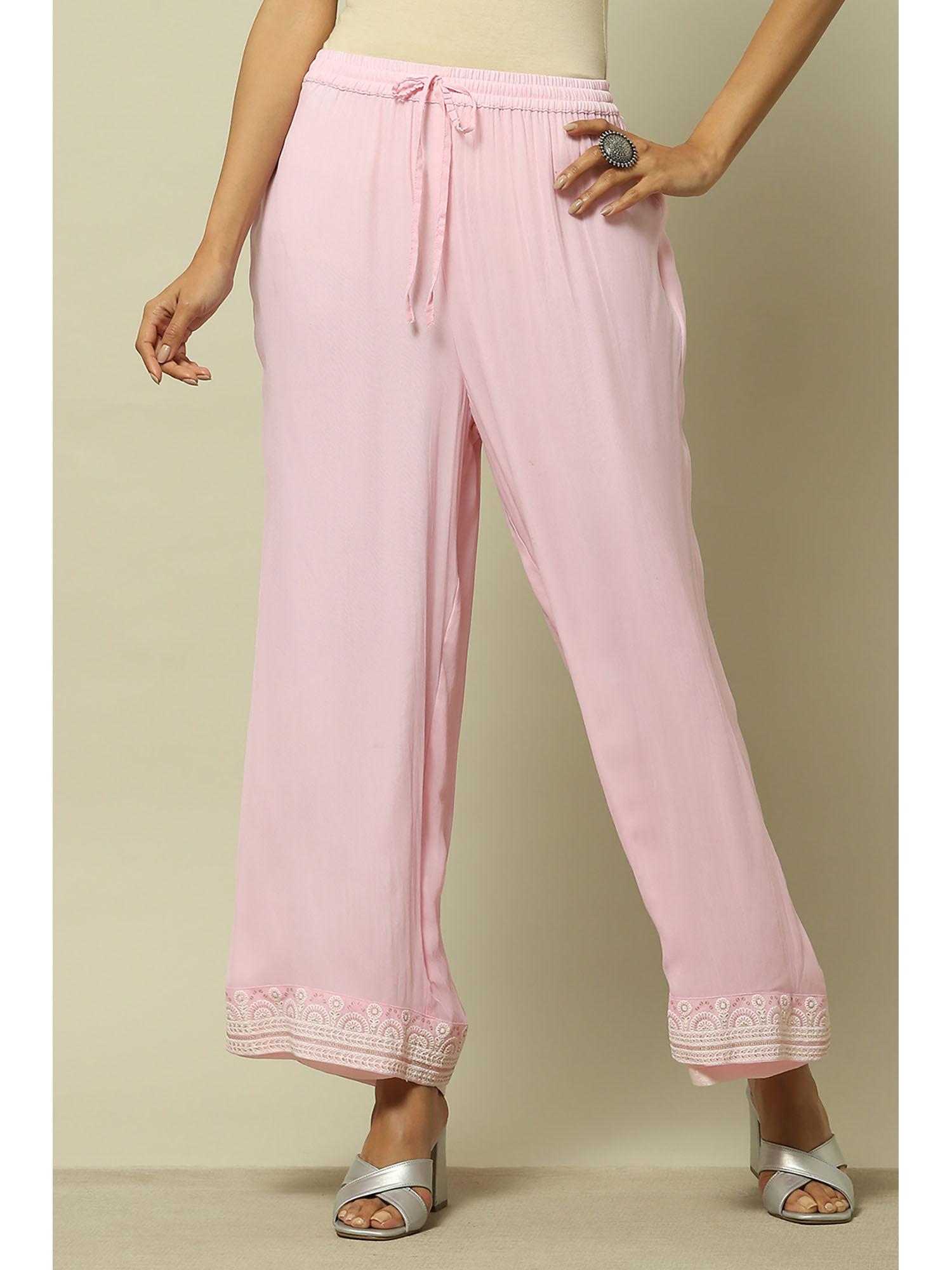 pink poly georgette straight palazzo