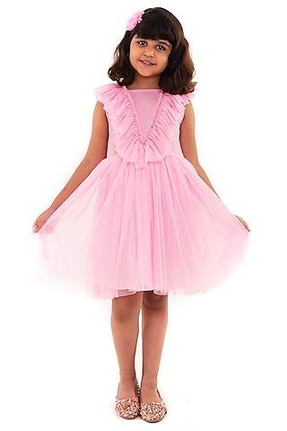 pink poly tulle frilled dress for girls