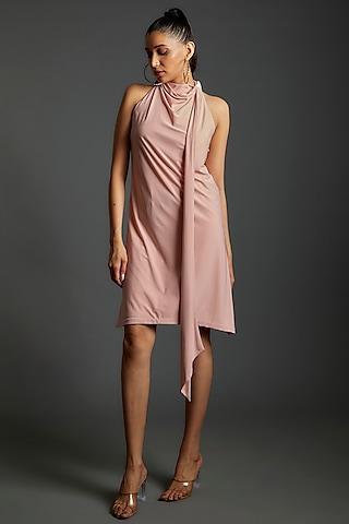 pink polyester & lycra cowl dress