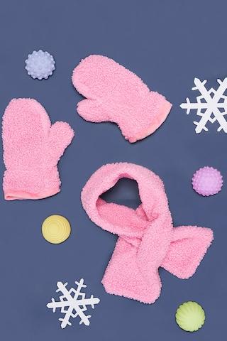 pink polyester glove muffler set