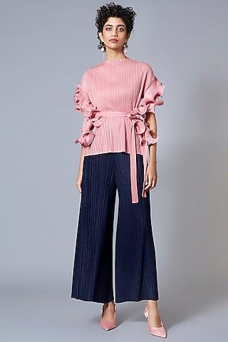 pink polyester ruffled top