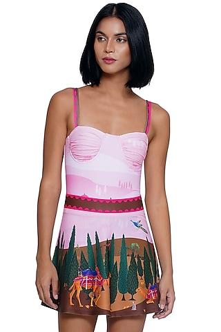 pink polyester spandex printed skirt