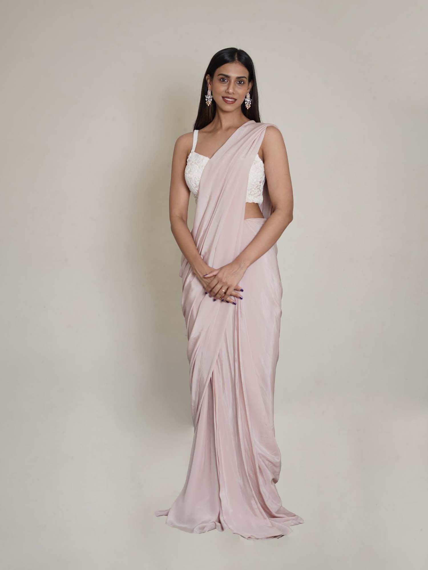 pink pre draped saree with stitched blouse