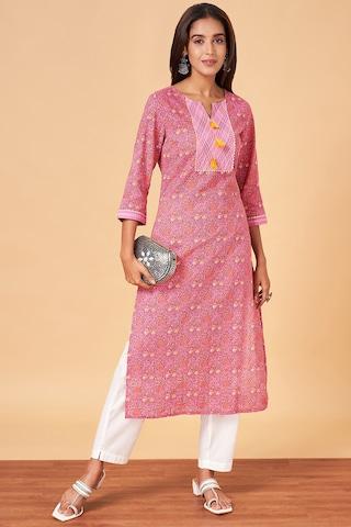 pink print  calf-length  casual women regular fit  kurta