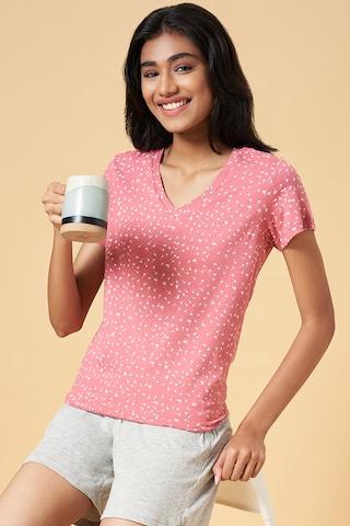 pink print  sleepwear women regular fit  top