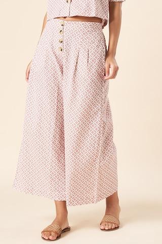 pink print ankle-length  casual women flared fit  culottes