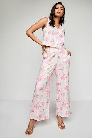 pink print ankle-length casual women comfort fit top pant set