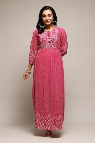 pink print ankle-length casual women flared fit dress