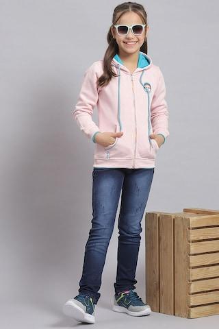 pink print casual full sleeves regular hood girls regular fit sweatshirt