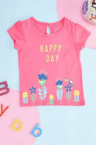 pink print casual half sleeves round neck baby regular fit t-shirt