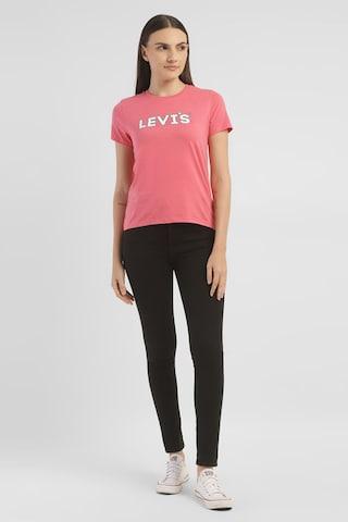 pink print casual short sleeves round neck women regular fit t-shirt