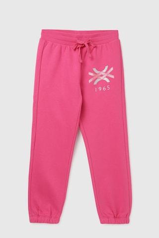 pink print cotton girls regular fit track pants