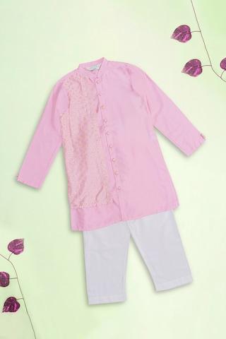 pink print ethnic mandarin full sleeves calf-length boys regular fit pant kurta set
