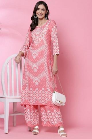 pink print ethnic women comfort fit palazzo
