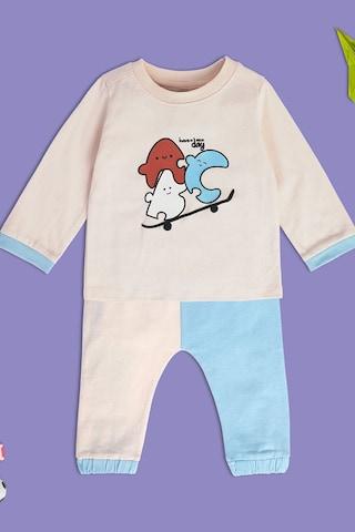 pink print full length casual boys regular fit sleepsuit