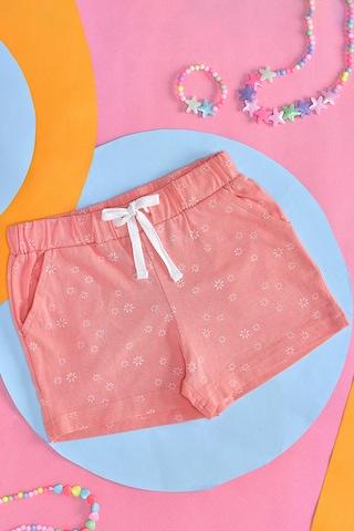 pink print knee length casual girls regular fit shorts