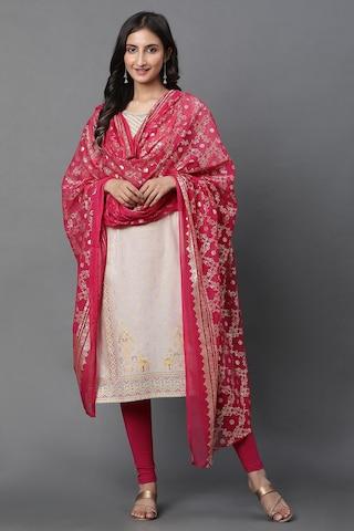 pink print man made fibre dupatta