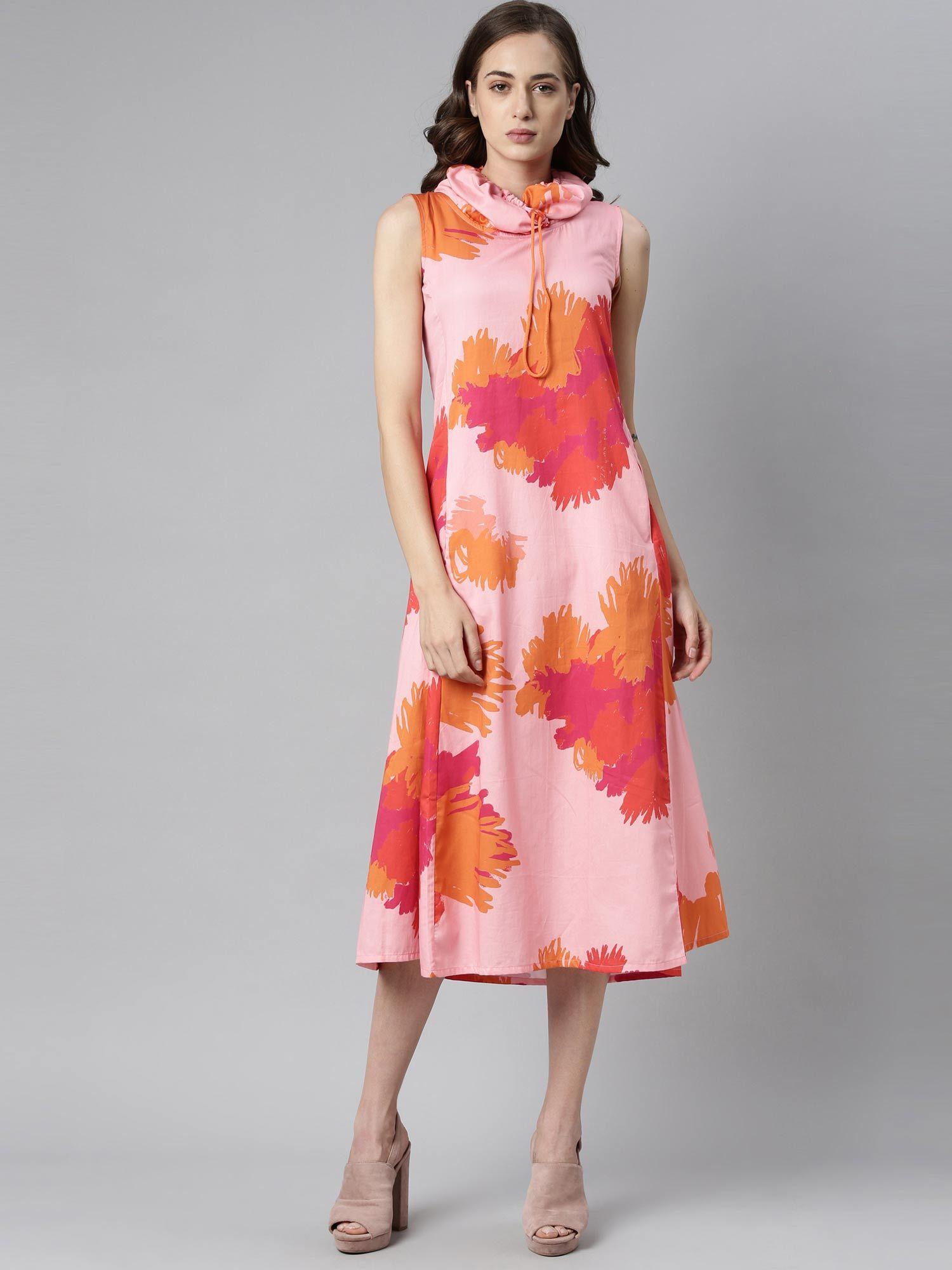 pink print midi dress