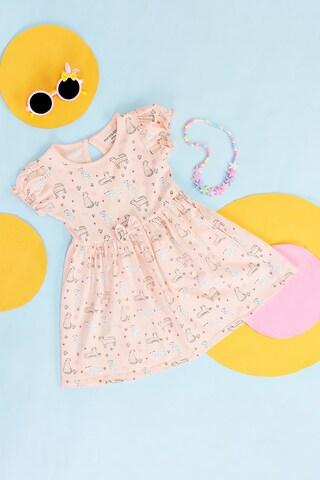 pink print round neck casual half sleeves baby regular fit dress