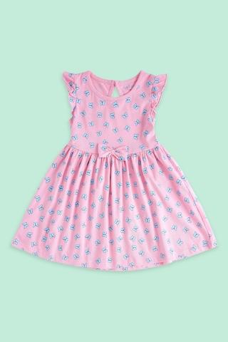 pink print round neck casual sleeveless baby regular fit dress