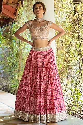 pink printed & embroidered lehenga set