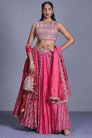 pink printed & embroidered skirt set