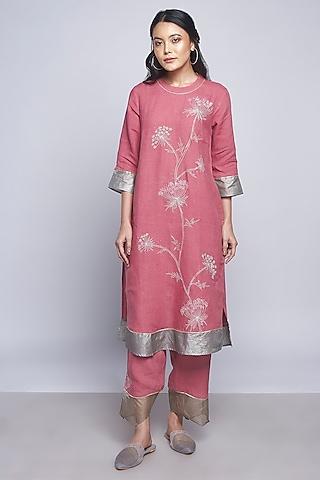 pink printed & embroidered tunic