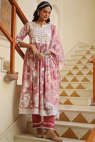 pink printed anarkali set