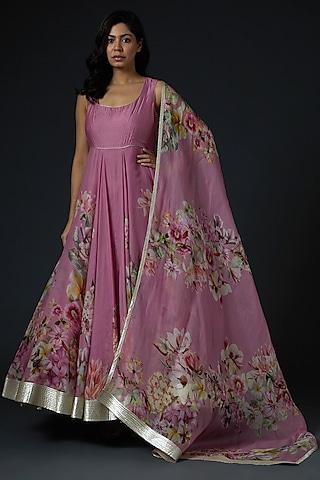 pink printed anarkali set