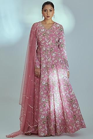 pink printed anarkali set