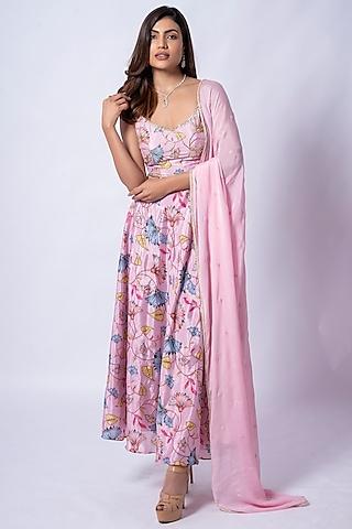 pink printed anarkali set