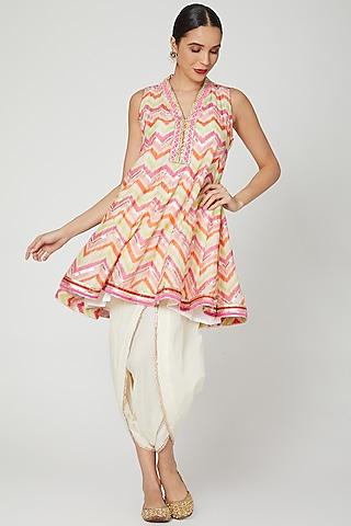 pink printed anarkali with dhoti pants