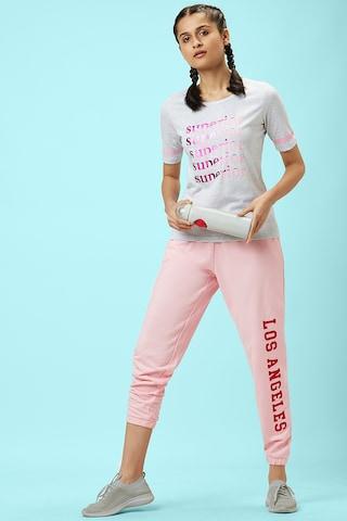 pink printed ankle-length active wear women regular fit joggers