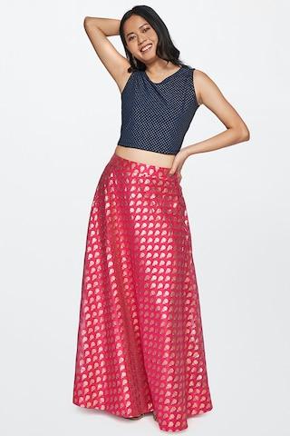 pink printed ankle-length ethnic women flared fit skirt
