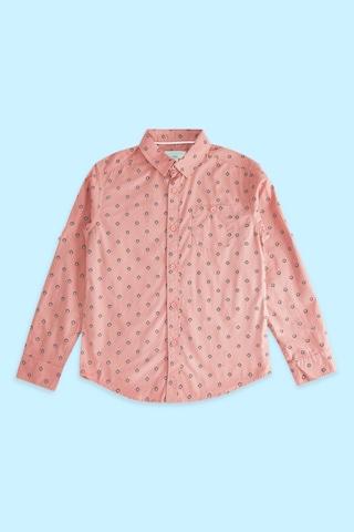 pink printed casual full sleeves regular collar boys regular fit shirt
