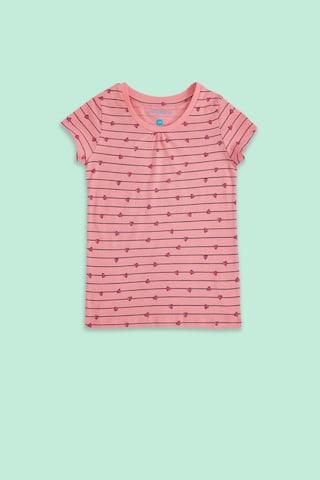 pink printed casual short sleeves crew neck girls regular fit t-shirt