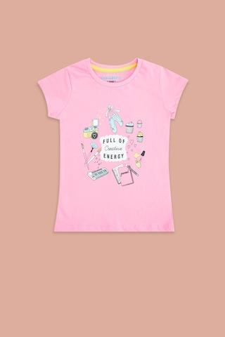pink printed casual short sleeves round neck girls regular fit t-shirt