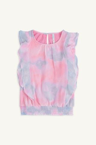 pink printed casual sleeveless round neck girls regular fit blouse