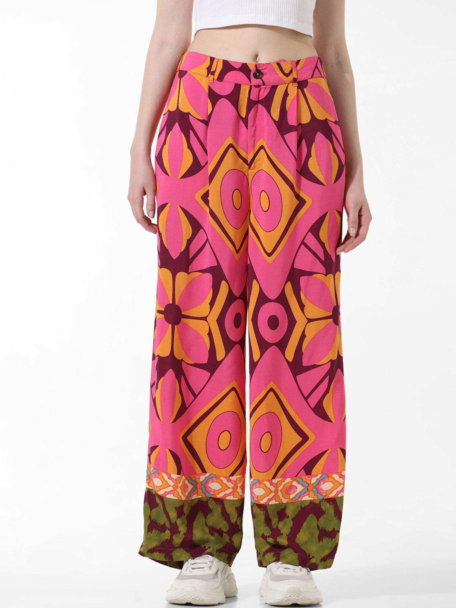 pink printed co-ord set pants