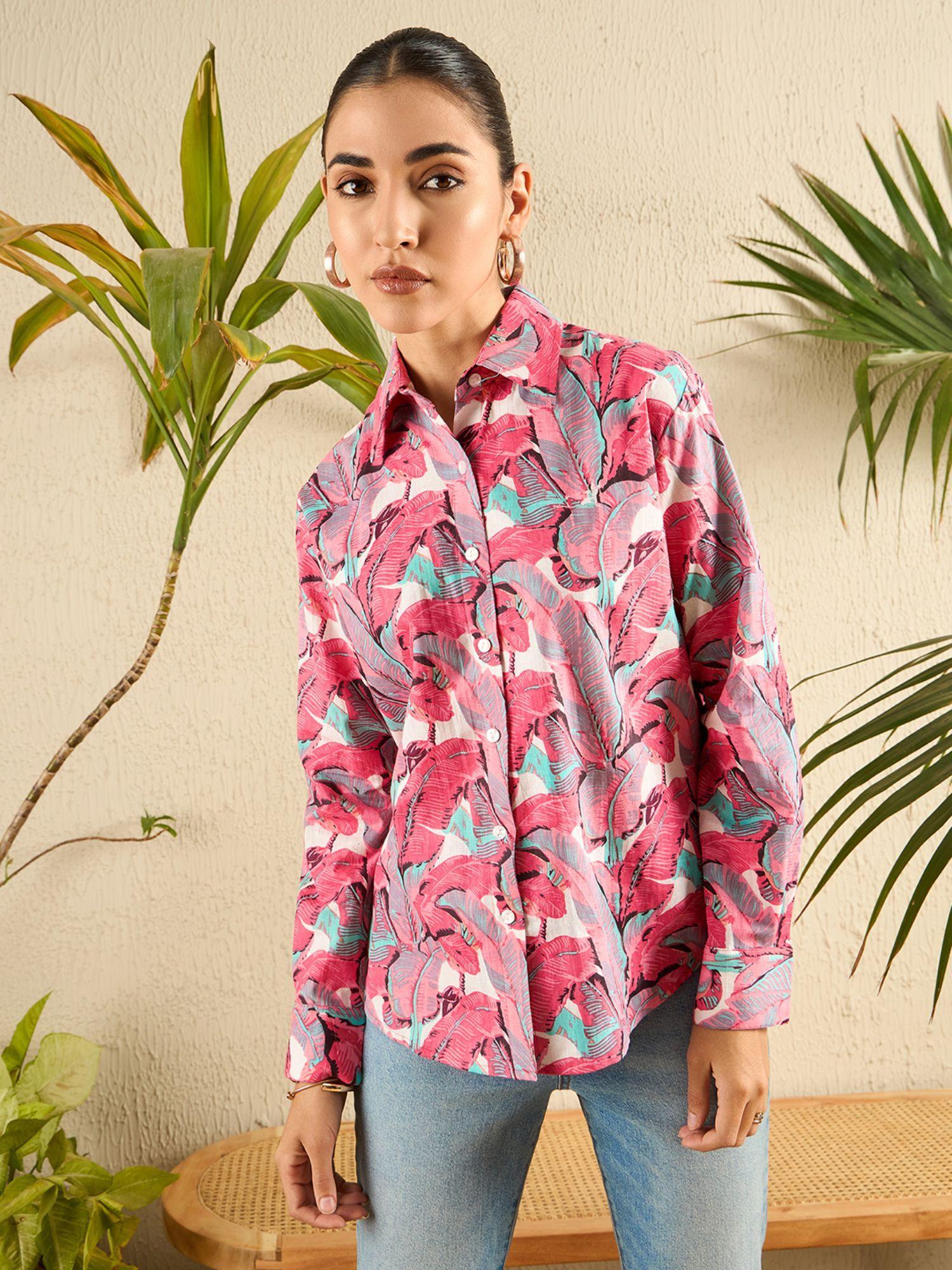 pink printed cotton shirt