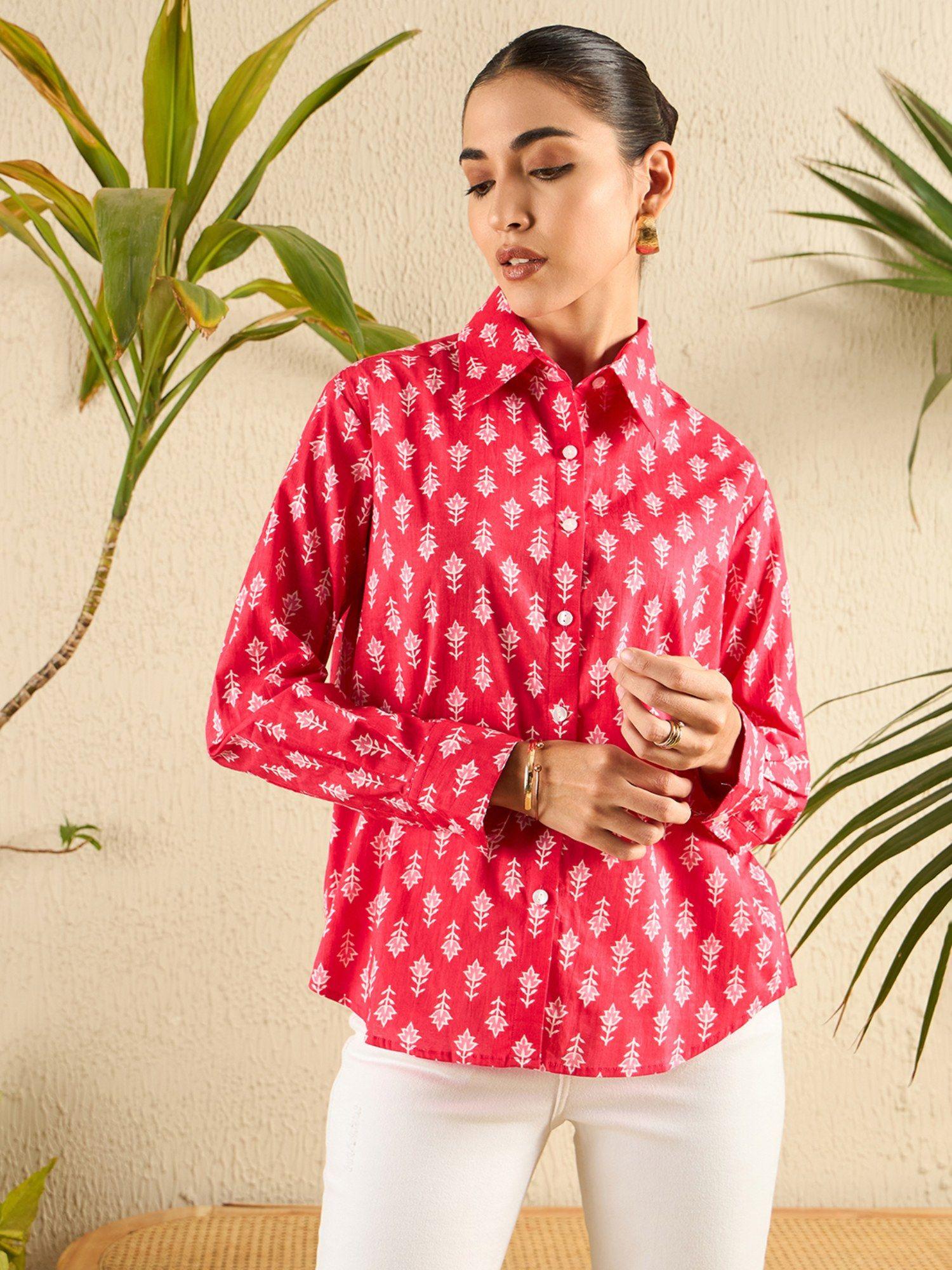 pink printed cotton shirt