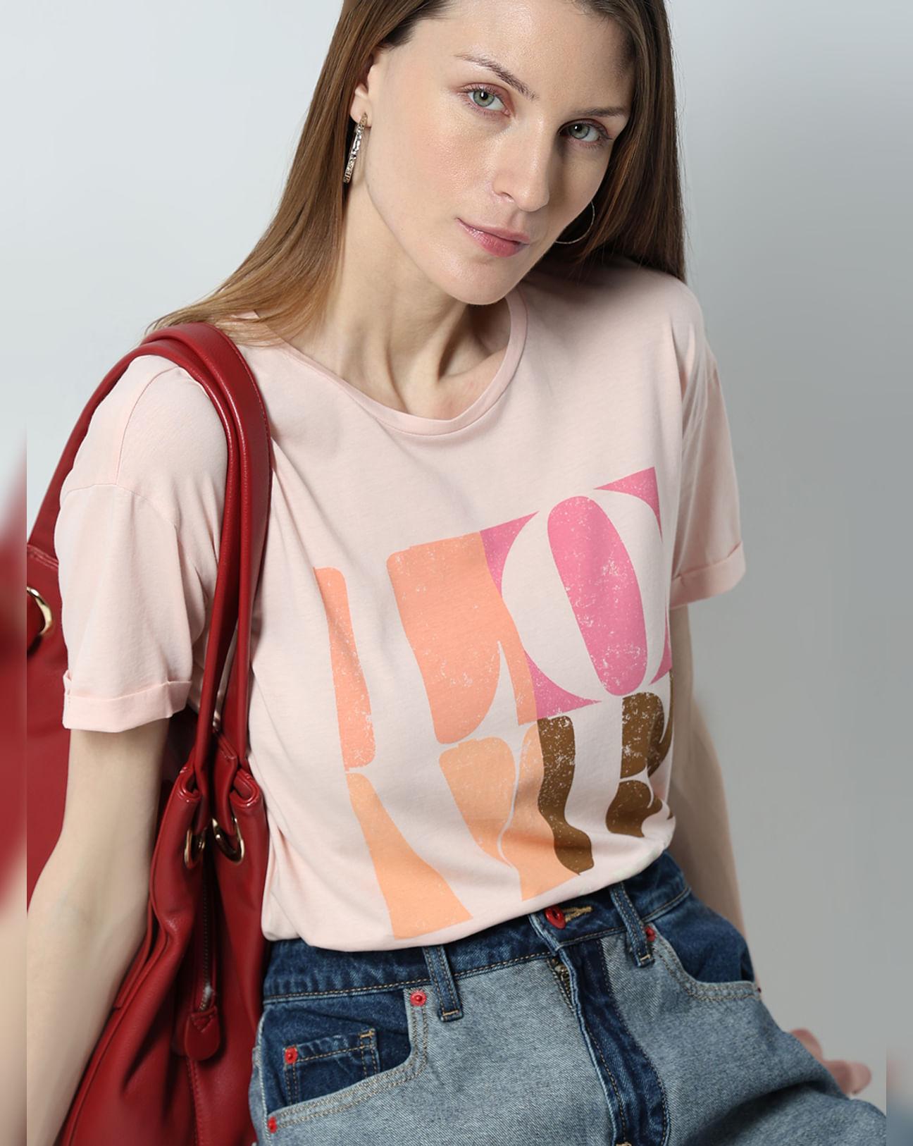 pink printed cotton t-shirt