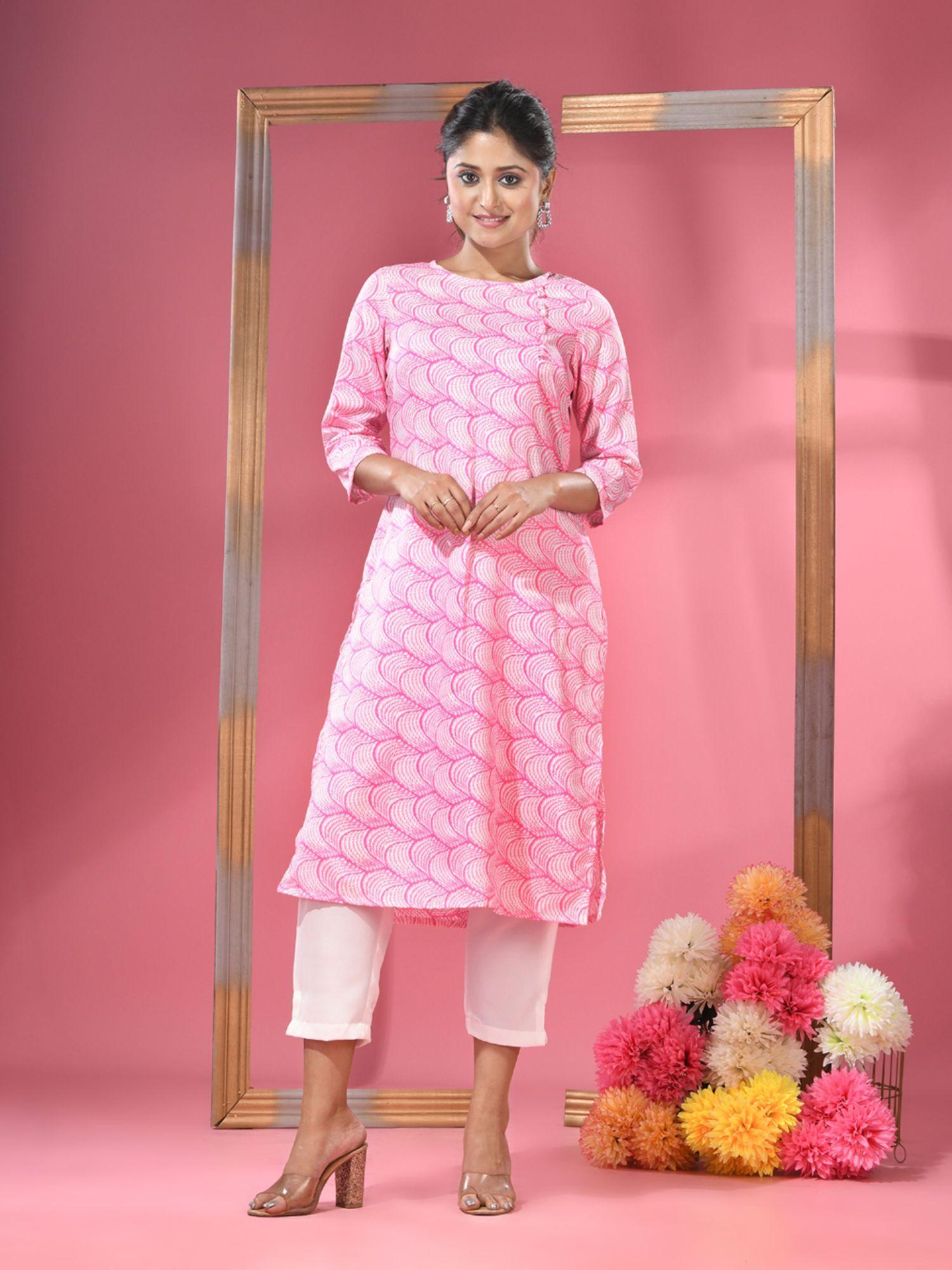 pink printed crepe kurta