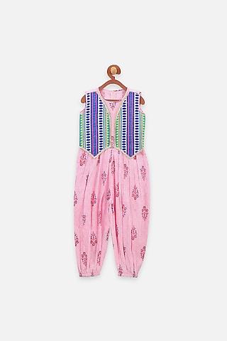 pink printed dhoti jumpsuit for girls