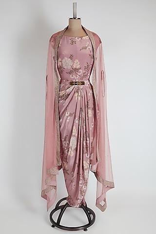 pink printed draped concept gown with dupatta