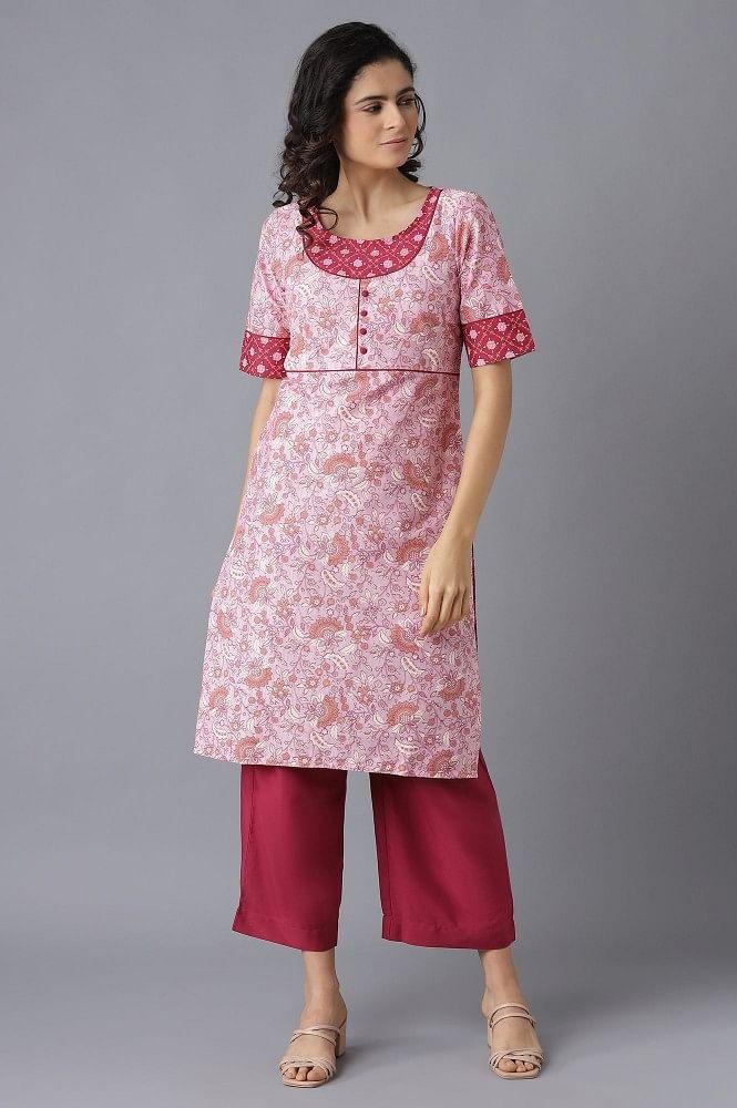pink printed ethnic kurta and culottes set